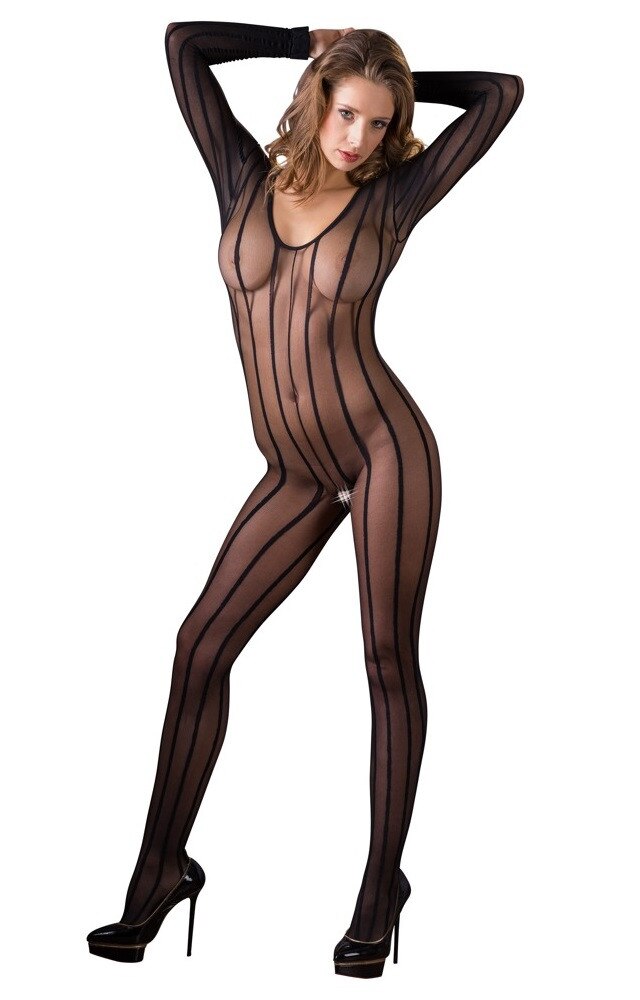 Catsuit Bodystocking Stripes, negru, marime one size INTL