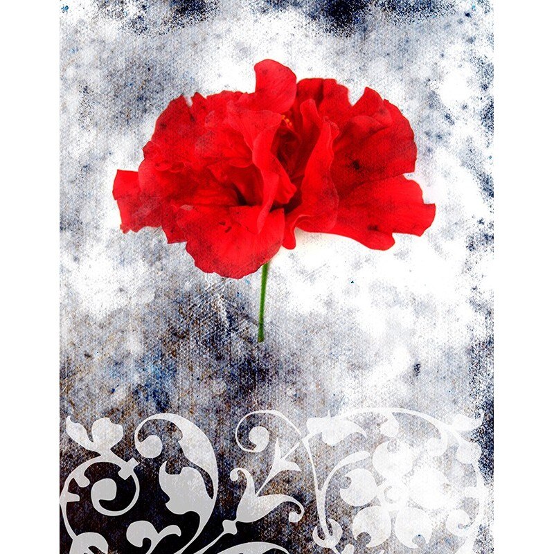 Tablou canvas, produs DekoStore, pentru dormitor/living/birou, inramat pe cadru de lemn, print HD, Floare de mac vintage, 60x80 cm