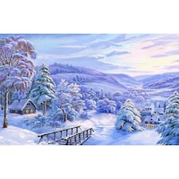 Tablou Canvas, Peisaj de iarna, 80 x 50 cm, Rama lemn, Multicolor