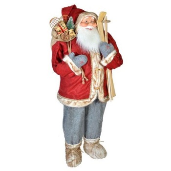 Figurina decorativa Mos Craciun cu schiuri rosu, 120 cm Figurina decorativa Mos Craciun cu schiuri rosu, 120 cm