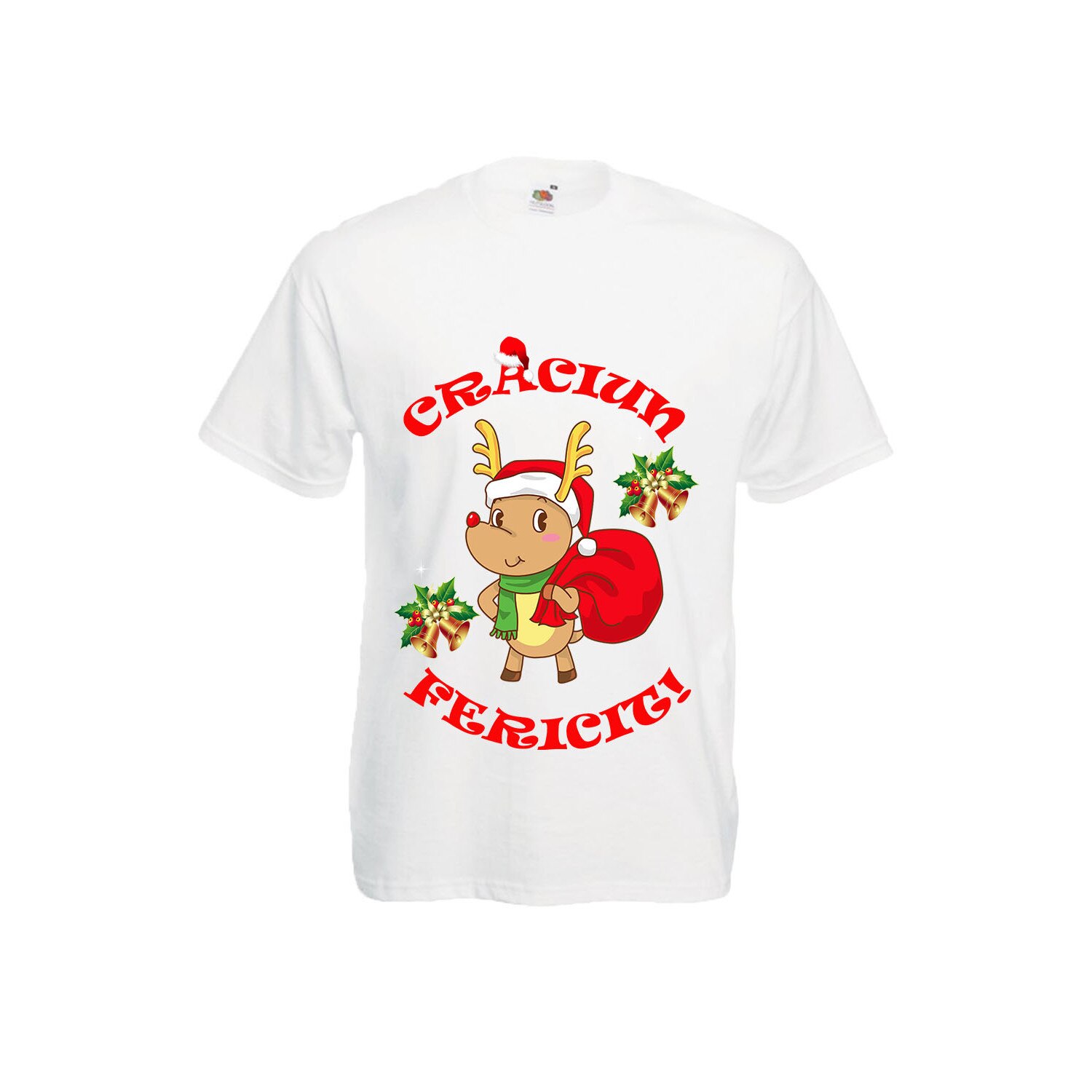 Tricou personalizat Fruit of the loom Ren Craciun alb L