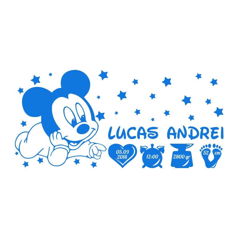 Sticker Personalizat - SMAER - Mickey Baby - 60cm x 30cm - Albastru