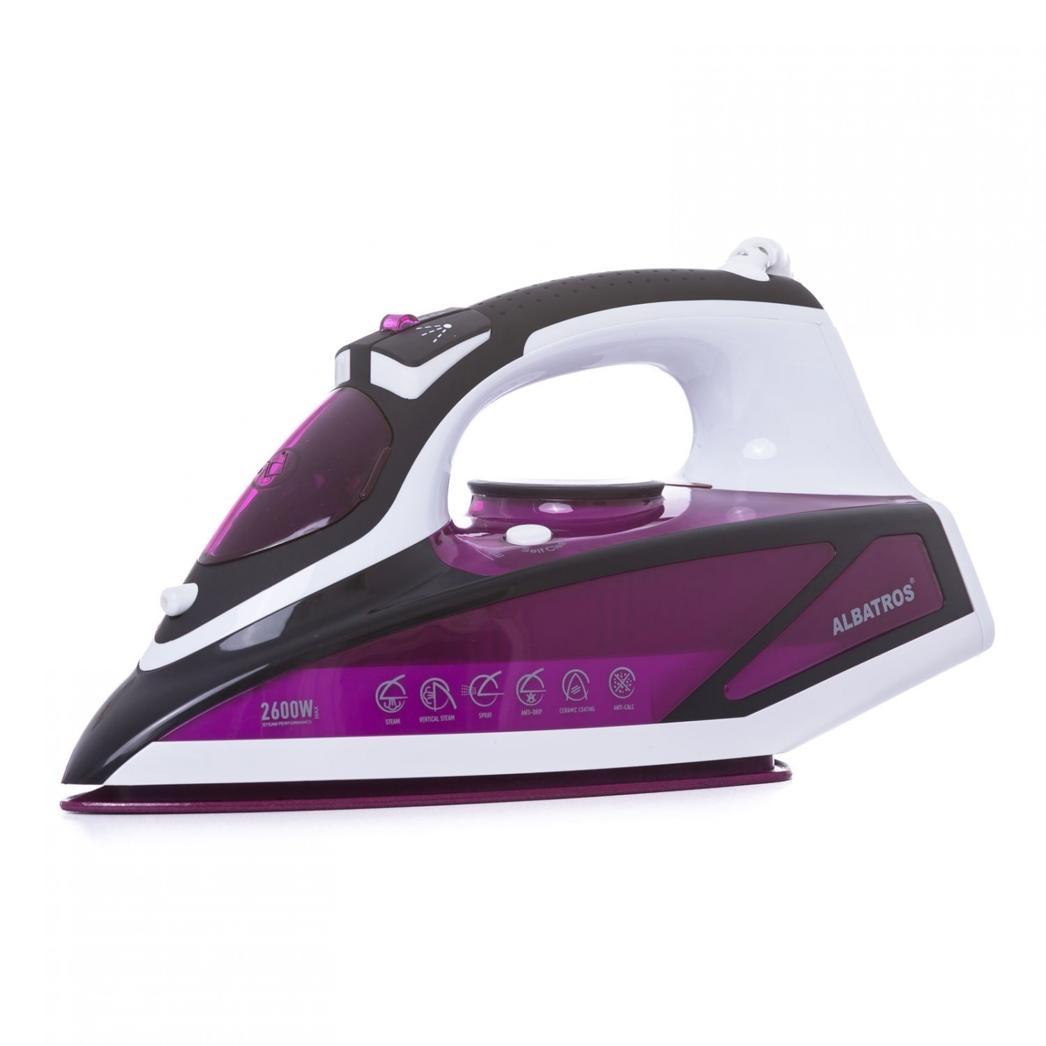 Fier de calcat Albatros Fuchsia, 2600 W, talpa ceramica,110 g/min, Sistem auto-curatare, Roz cu alb