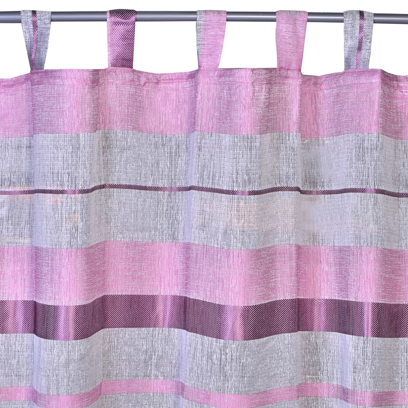 Perdea S-Home cu prindere bride, model in dungi, roz/gri, 140x250 cm