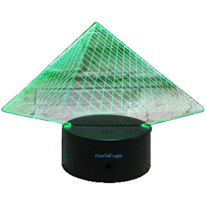 Lampa De Veghe 3D LED Piramida, FizioTab® Light, 7 Culori, Lumina Ambientala, Alimentare USB