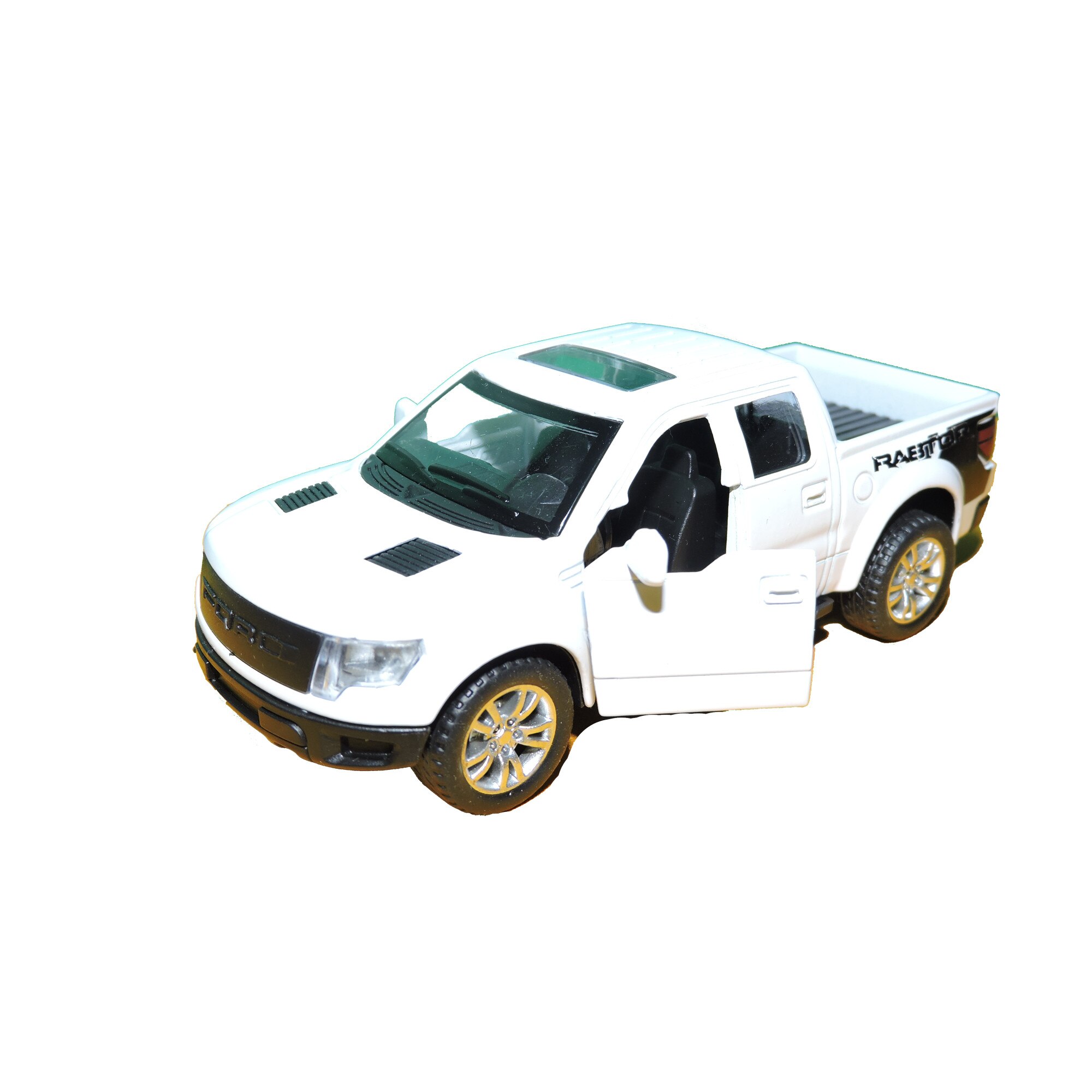 Masinuta metalica Ford F-150 SVT Raptor, deschide usile, lumini functionale, scara 1:32, alb