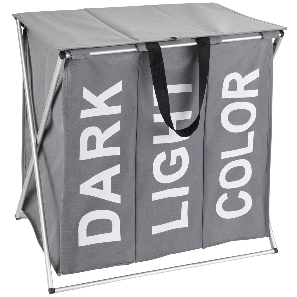 Cos de rufe Trio, Wenko, 3 compartimente, 118L, Plastic/Aluminiu, Gri