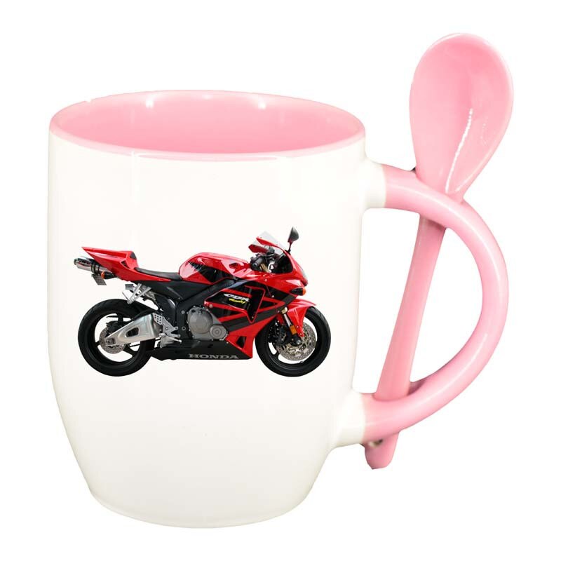 Cana Motor cu lingurita, interior roz, 330ml, D40