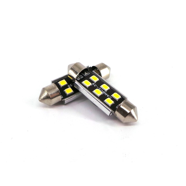 Autó LED izzó, motoLEDy, SV8.5, 39 mm, 220 lm, SMD 2835 diódával, 120°-os sugárzási szög, 12-24V, CANBUS funkcióval, polaritásfüggetlen, autó belső világításhoz és rendszámtáblához, Xenon fehér ~5500K, 4 darabos szett