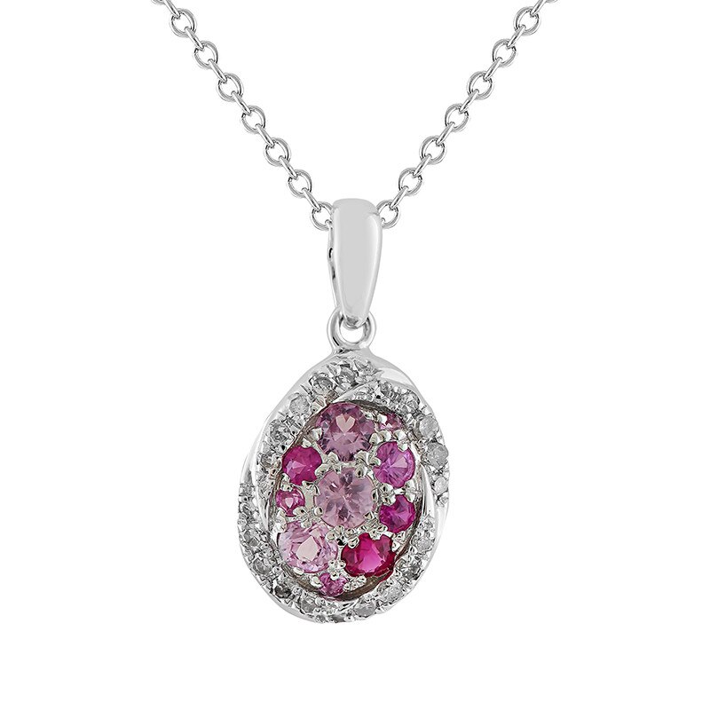 Pandantiv cu Lant Deruvo Aur 18k Diamante, Safir Roz, Ajustabil 40-45 P29389-W