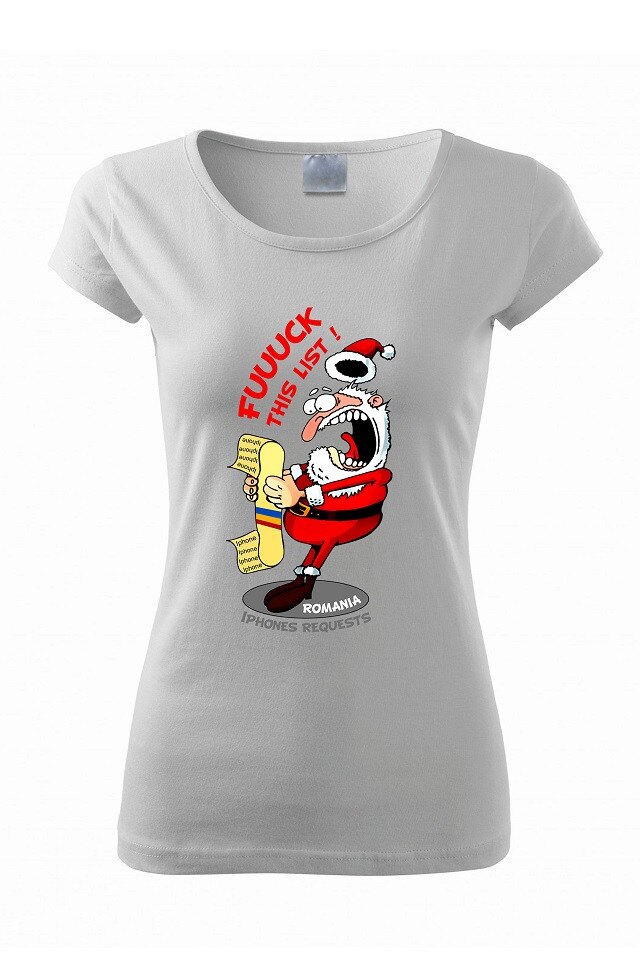 Tricou Mos Craciun Iphone List , ADLER, Alb Inchis