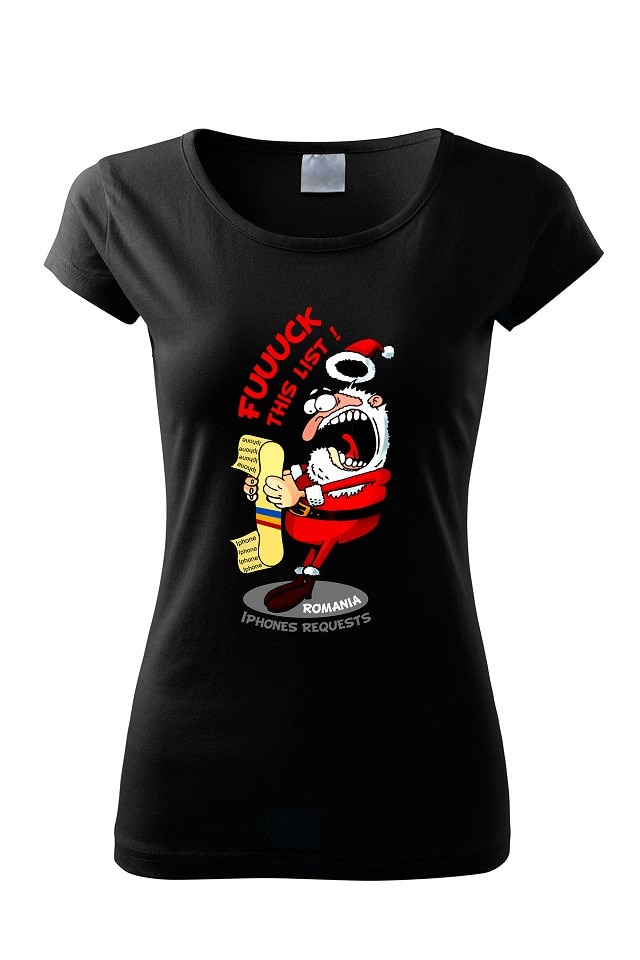 Tricou Mos Craciun Iphone list, ADLER, negru, Alb