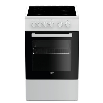 Aragaz electric Beko FSM 57000 GW, 4 zone de gatit, Vitroceramica, 55l, 7 functii, Clasa energetica A, 50cm, Alb