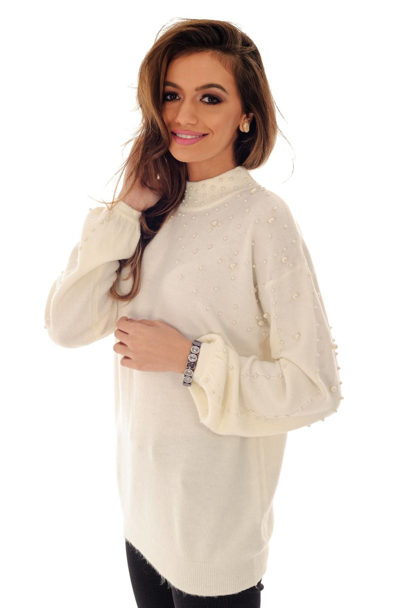 Pulover de dama, crem, ROH, cu perlute