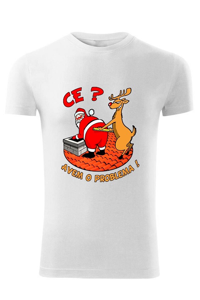 Tricou Mos Craciun Problema , ADLER, Alb