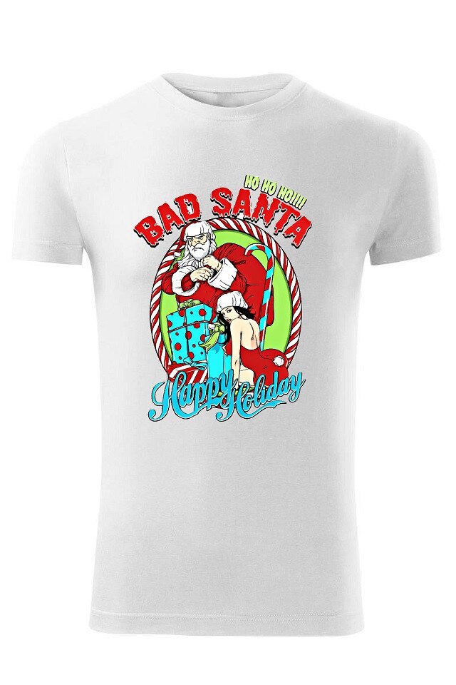 Tricou Mos Craciun Bad Santa , ADLER, alb