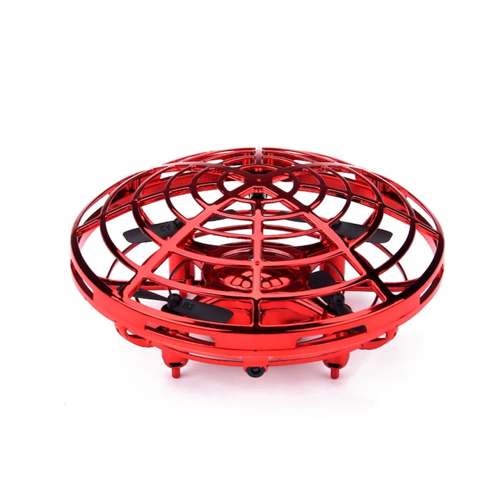 REF REFCO® UFO Mini interaktív drón játék, 5 infravörös érzékelővel, LED-es lámpa, piros