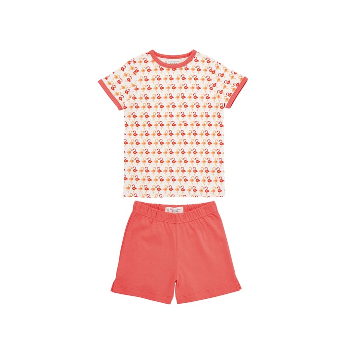 Pijama Kafka cu flamingo, bumbac organic, corai/alb, 18 - 24 luni, bebe