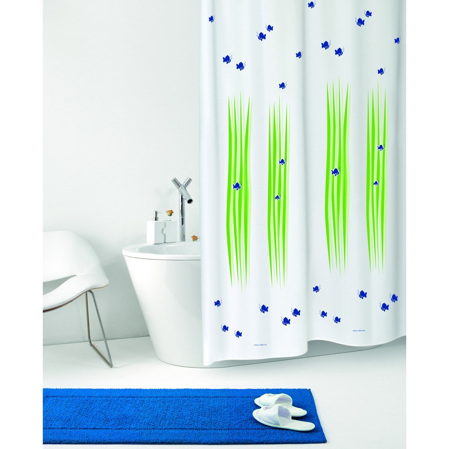 Perdea iMK® Pentru dus, Model alge+pesti, Impermeabila, Rezistenta, 180 x 200 cm