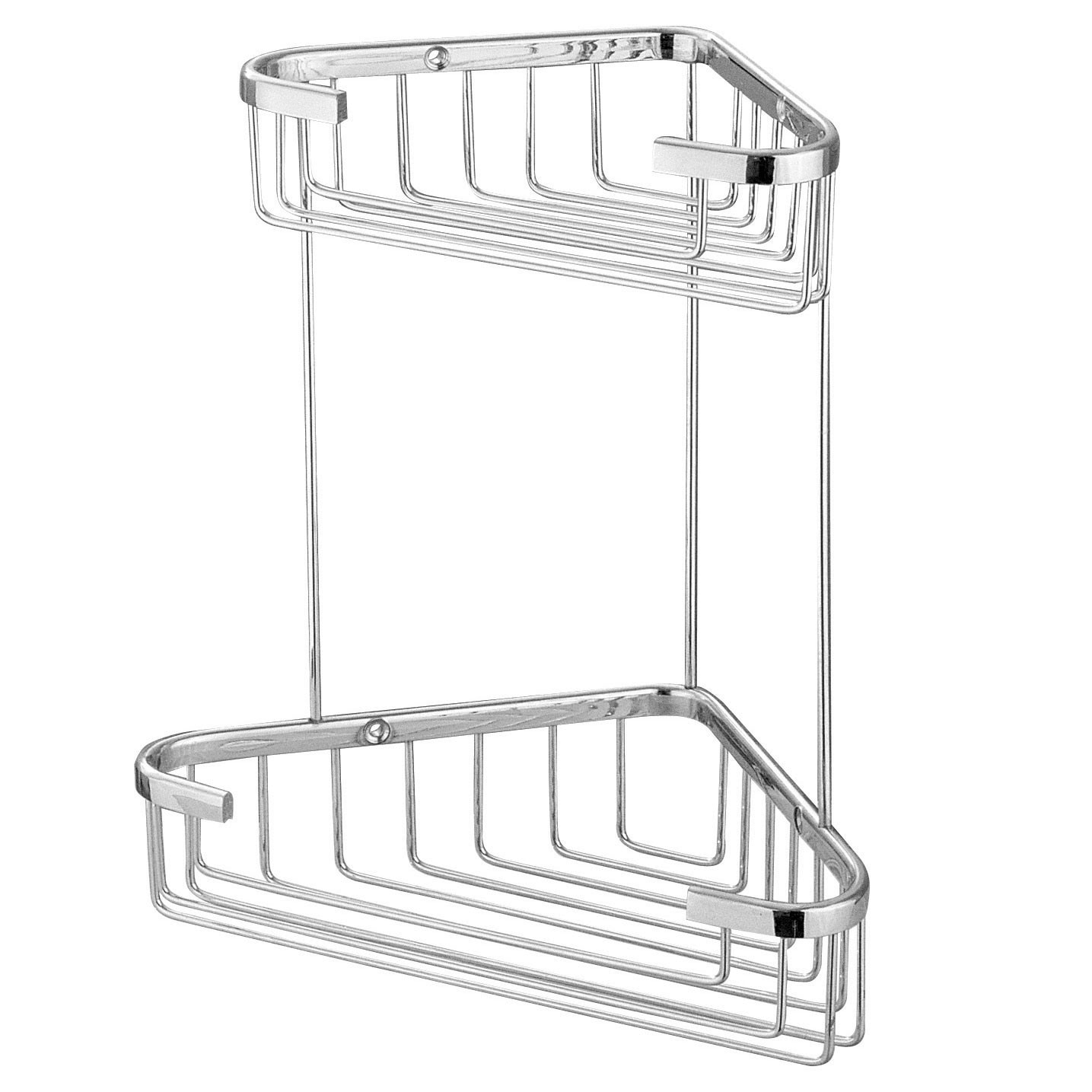 Etajera iMK® pentru baie, Alama, Finisaj cromat, Montaj pe colt, Cu doua rafturi, 24 x 24 x 31 cm