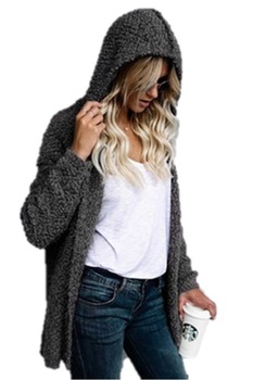 Jerseu Dama Flaffy cu gluga, Gri XL Jerseu Dama Flaffy cu gluga, Gri XL
