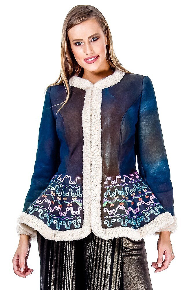 Jacheta piele ecologica albastra Liza Panait AV-135E