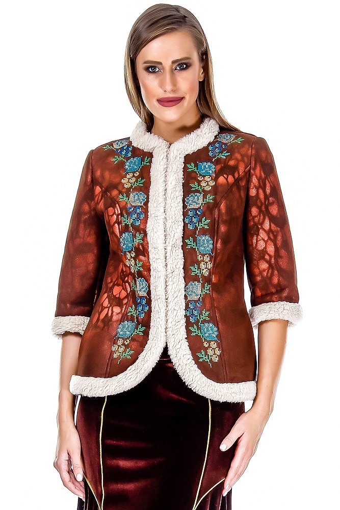 Jacheta piele ecologica maro Liza Panait AV-136E