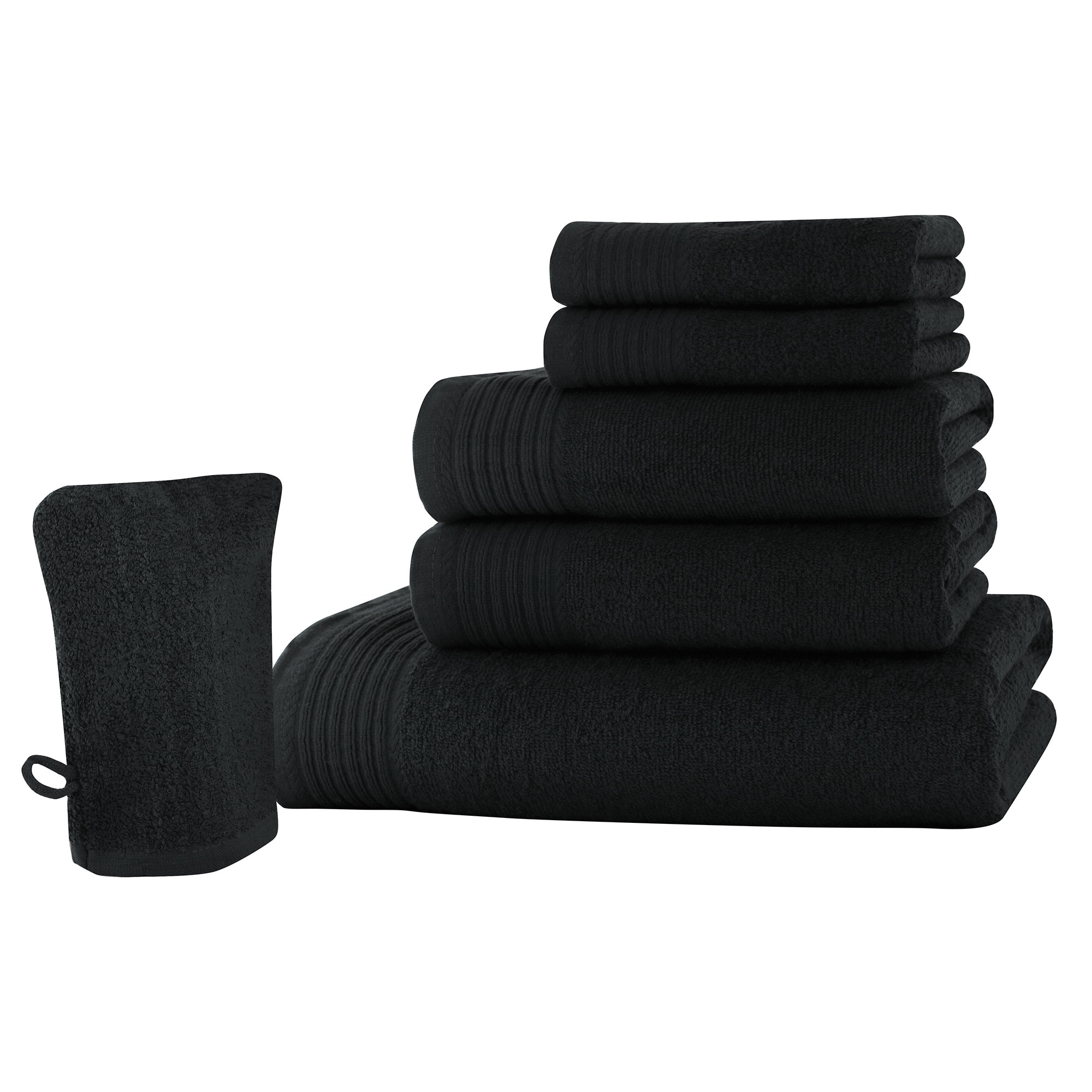 Set baie 6 produse Classic Collection, Negru, 100% bumbac Terry Selection