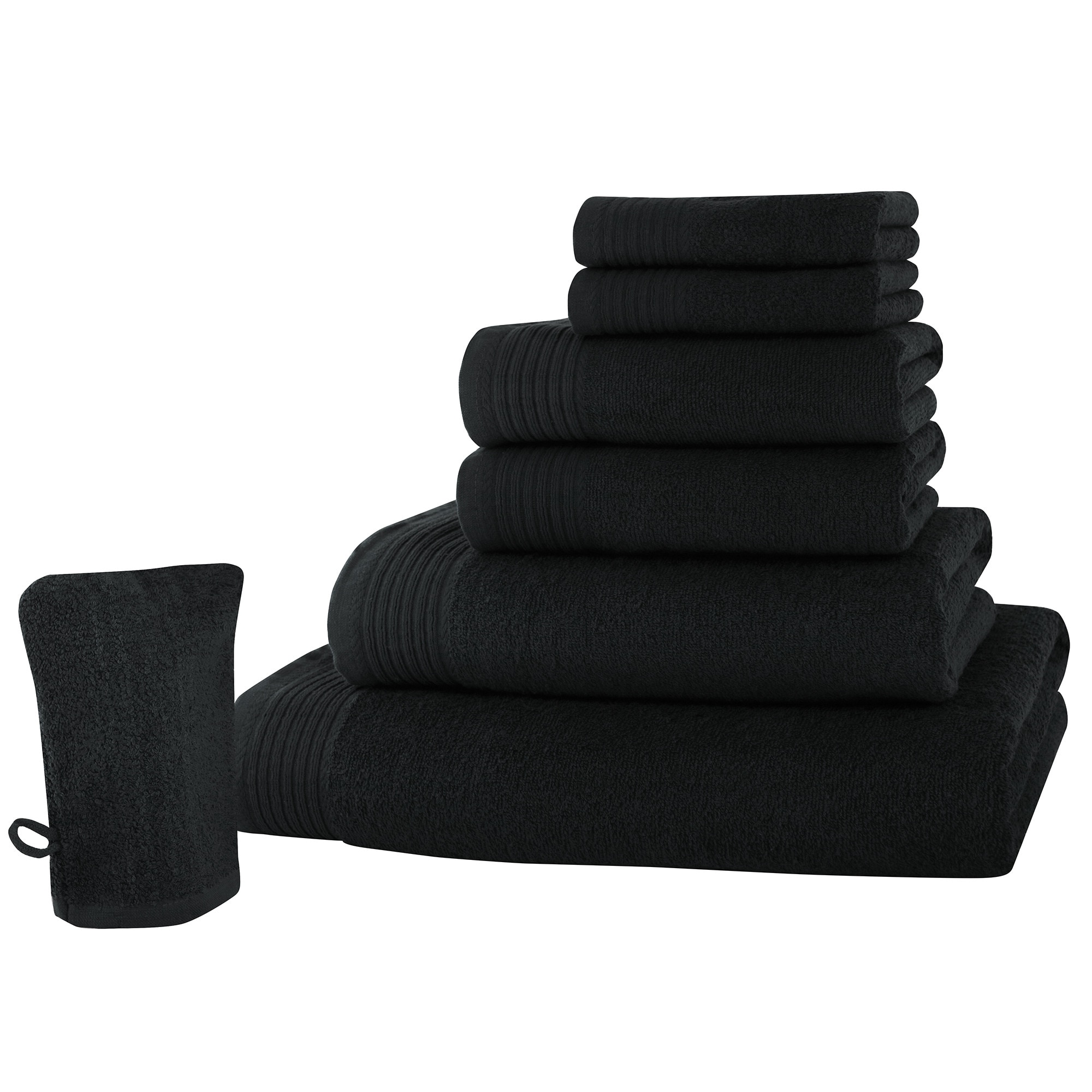 Set baie 7 produse Classic Collection, Negru, 100% bumbac Terry Selection