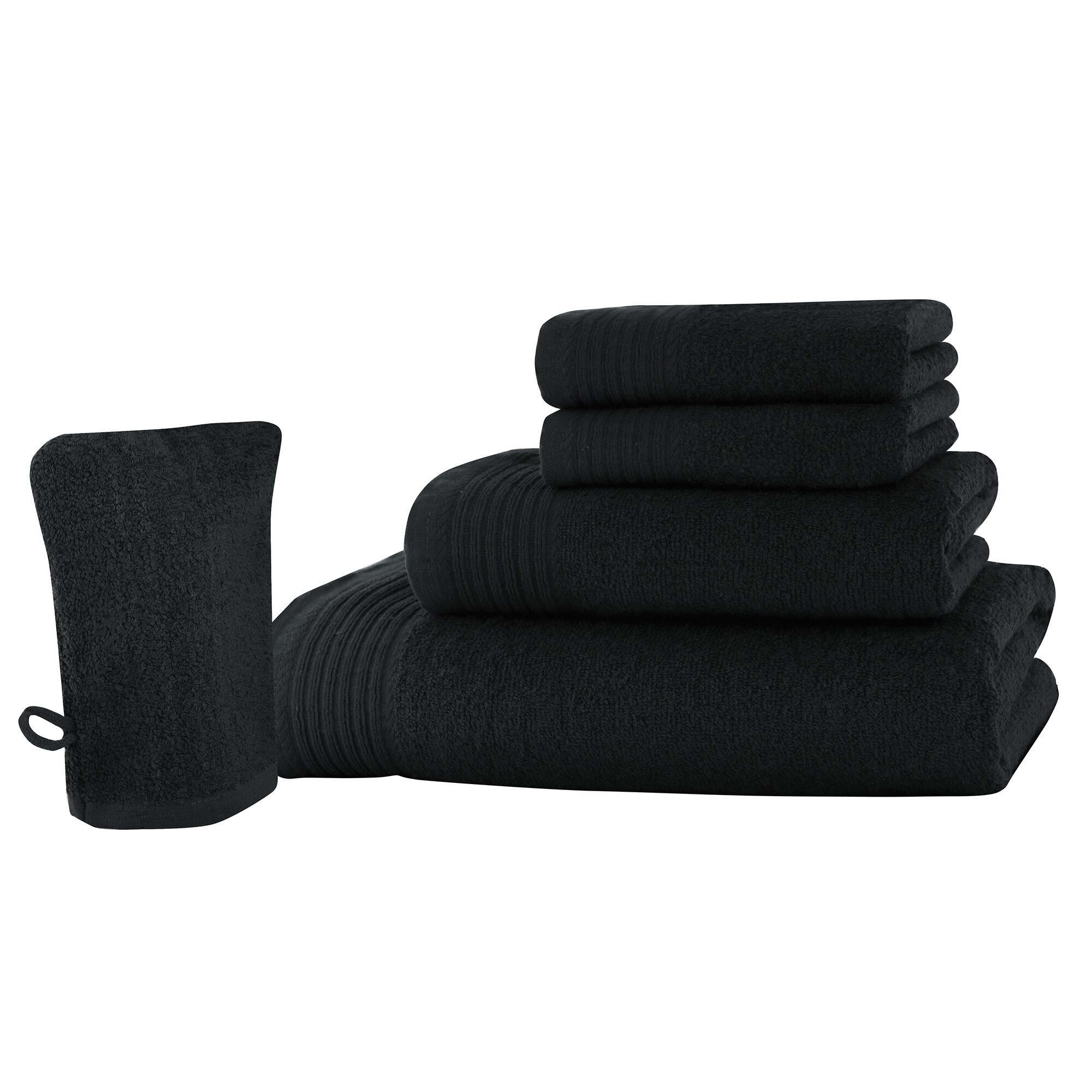 Set baie 5 produse Classic Collection, Negru, 100% bumbac Terry Selection