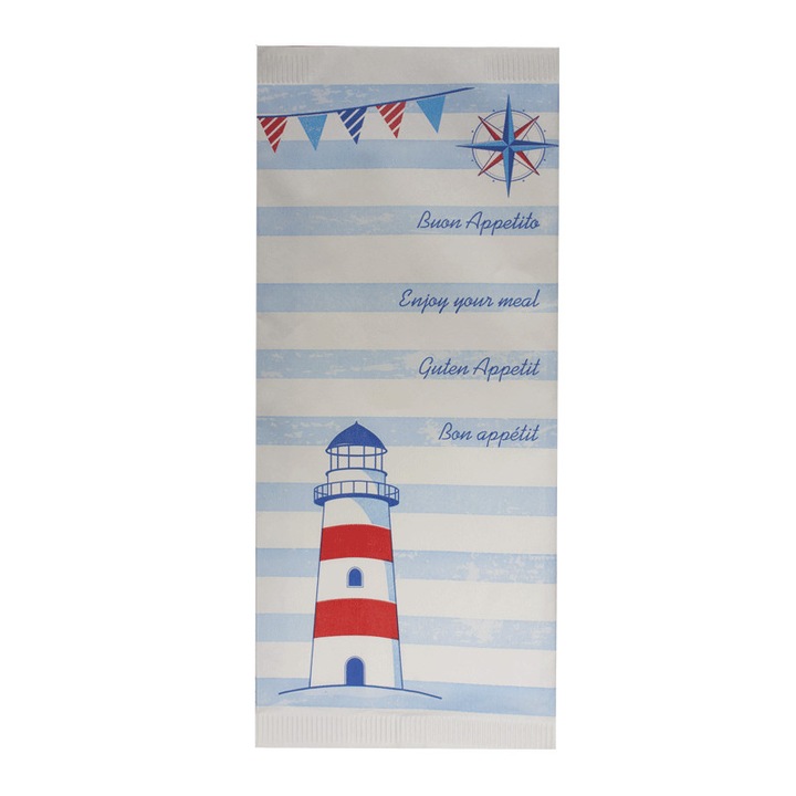Pachet suport tacamuri RAKI din hartie de tip plic 11x25cm cu decor Farul de mare 125buc