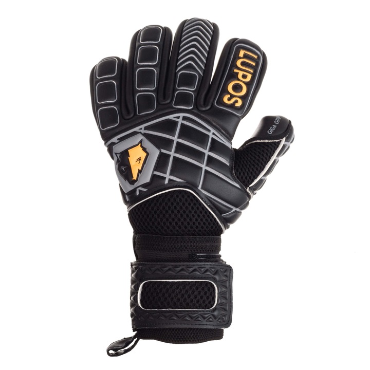 Manusi portar profesionale Lupos Hyper Black, negative cut, 4mm Giga Grip latex palm. Marime 6