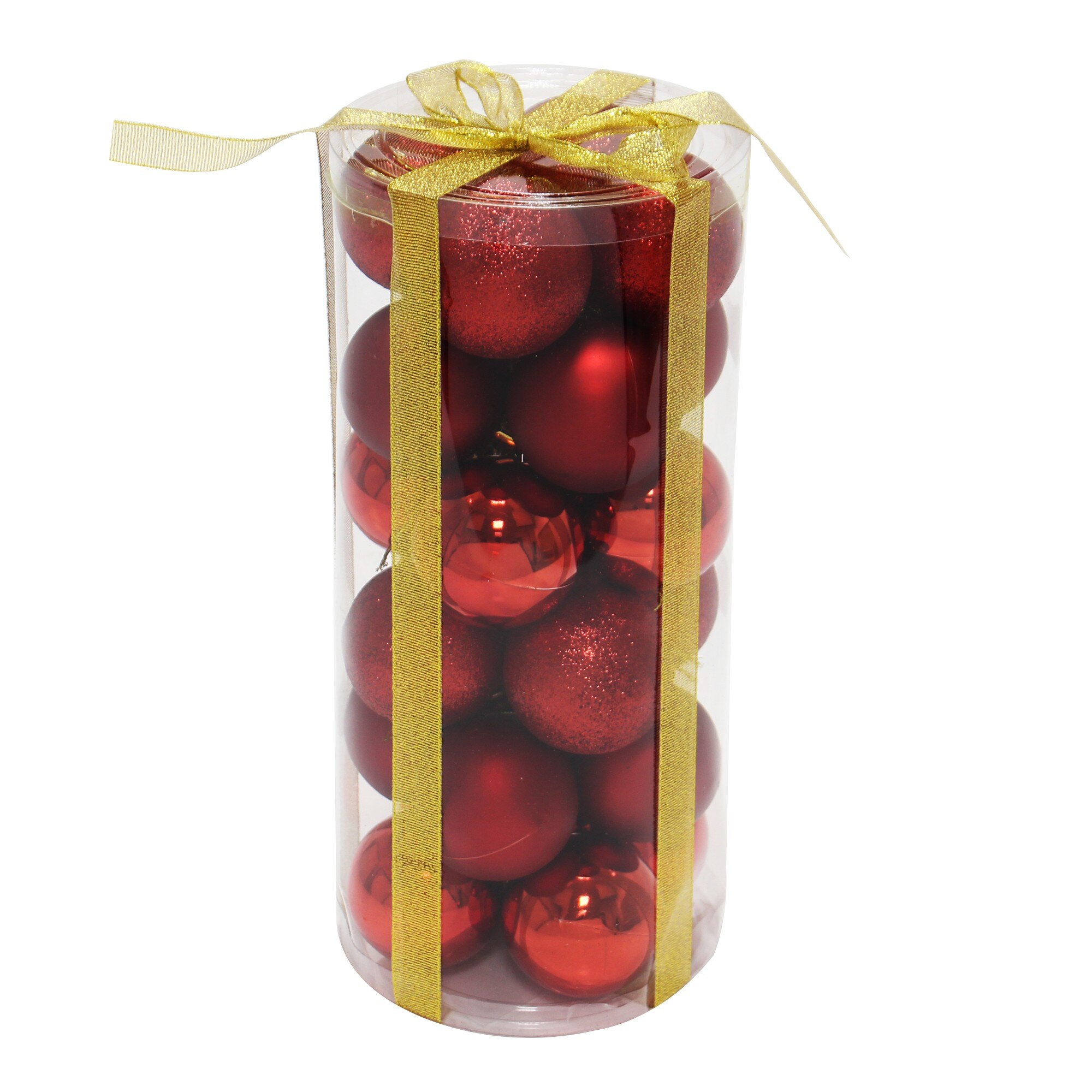 Globuri Craciun rosii simple si cu sclipici diametru 6 cm, set 24 bucati Globuri