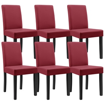 Set Alma masa bucatarie cu 6 scaune, en.casa, masa 140 x 90 cm, scaun 90 x 37 cm, MDF/piele sintetica, maro inchis/grena Set Alma masa bucatarie cu 6 scaune, en.casa, masa 140 x 90 cm, scaun 90 x 37 cm, MDF/piele sintetica, maro inchis/grena