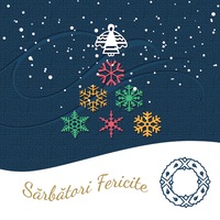 Felicitare Fulgi de Nea Sarbatori Fericite, SOS Satele Copiilor, Albastru, 140x140 mm