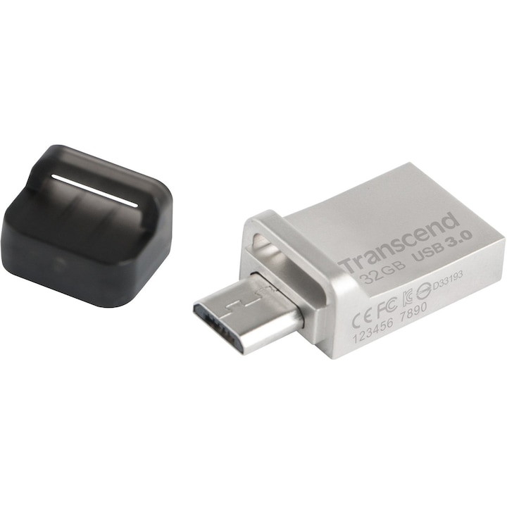 Памет USB Transcend JetFlash® 880S 32GB, USB 3.0 + micro USB OTG, Silver