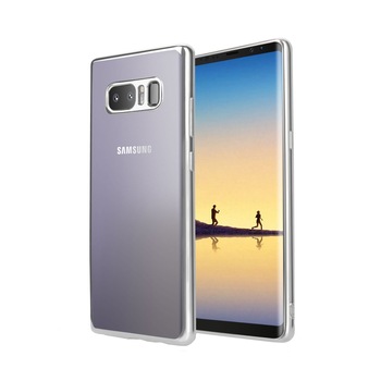 Husa Samsung Galaxy Note 8, Silicon ultraslim, cu spate transparent si cadru, Silver