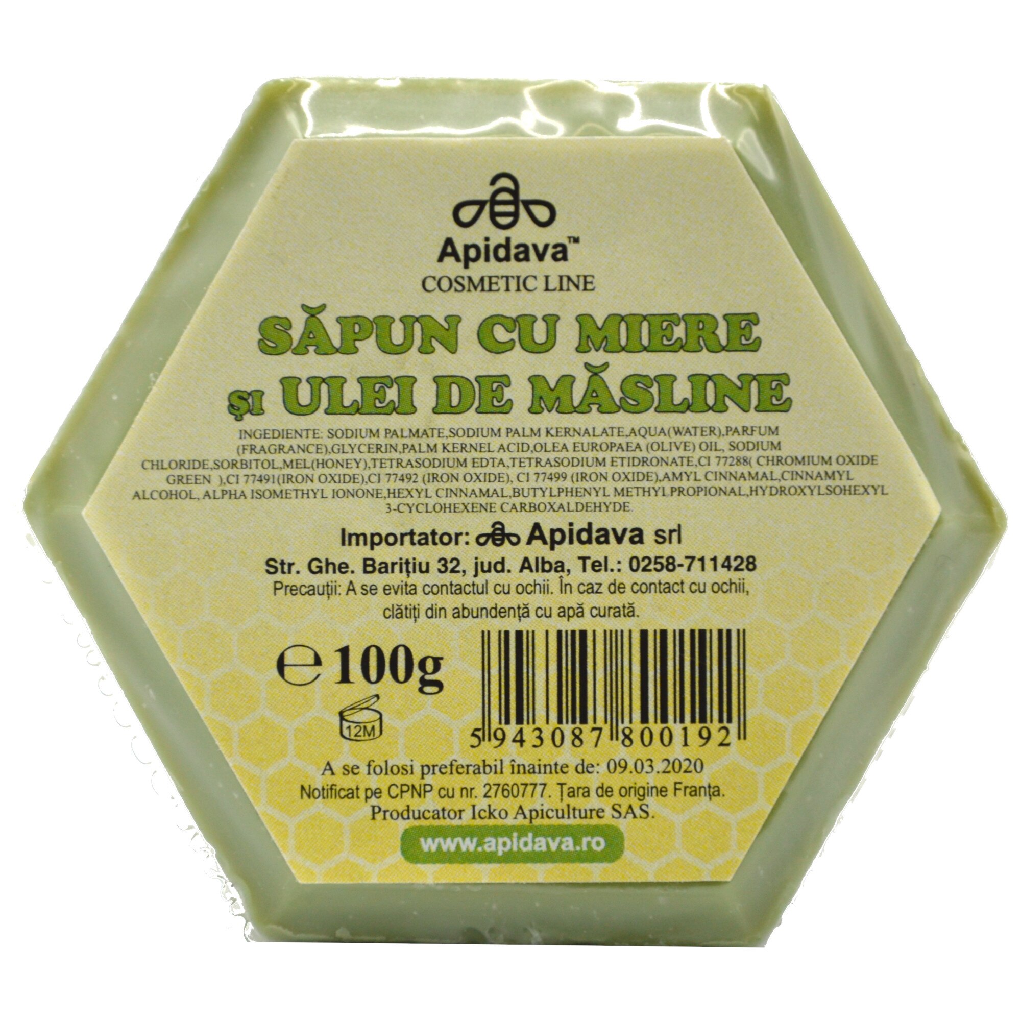 Sapun cu miere si ulei de masline, Apidava, 100 g