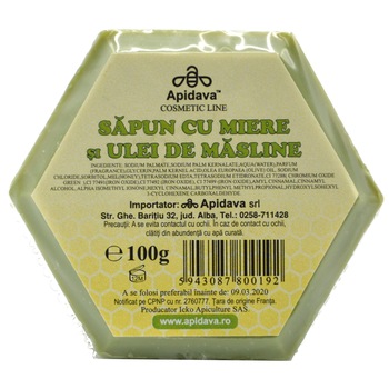 Sapun cu miere si ulei de masline, Apidava, 100 g Sapun cu miere si ulei de masline, Apidava, 100 g