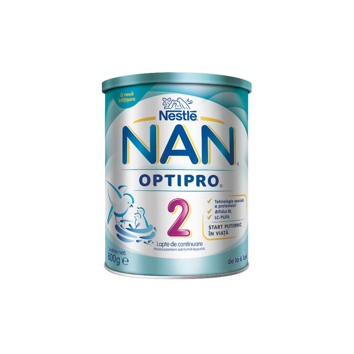 Lapte Praf Nan Optipro 2 de continuare +6 luni Nestle 800 g