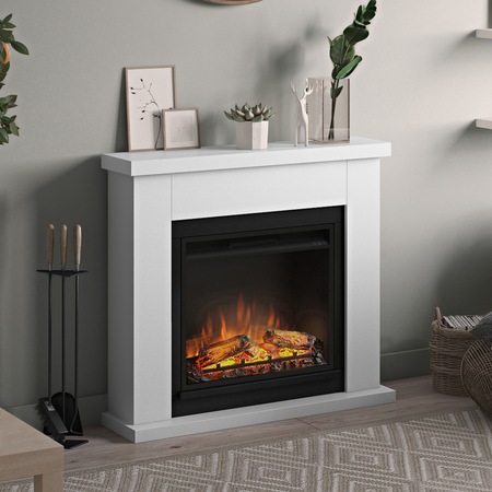 Semineu TAGU Frode Pure White cu Focar Electric PowerFlame, 23 inch, FM461-WH1 + 23PF1A
