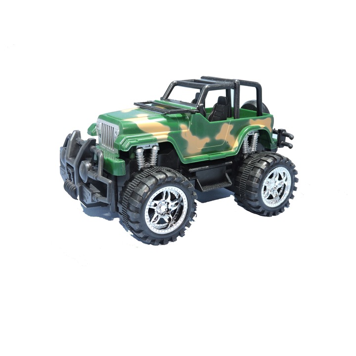 Masinuta cu telecomanda Jeep Wrangler Army, 22 cm, 4 directii, verde camuflaj