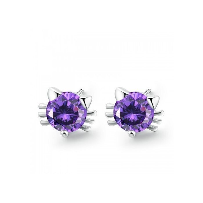 Cercei din argint Little Kitty Purple