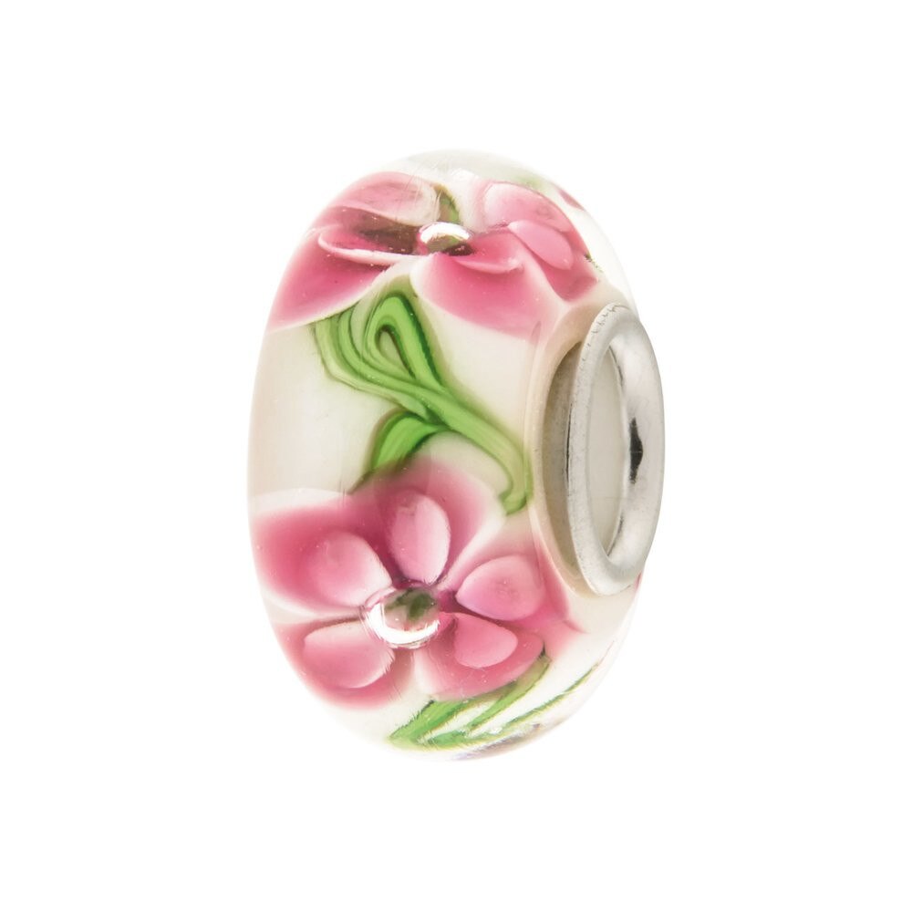 Talisman IJOO - sticla si argint 925 - Silver Core & Pink Flowers
