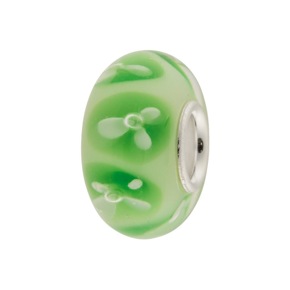 Charm / Talisman IJOO, din argint 925 si sticla - Green Flowers