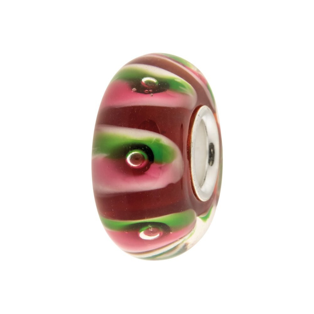Talisman / Charm IJOO, sticla si argint 925 - Green and Pink Stripes