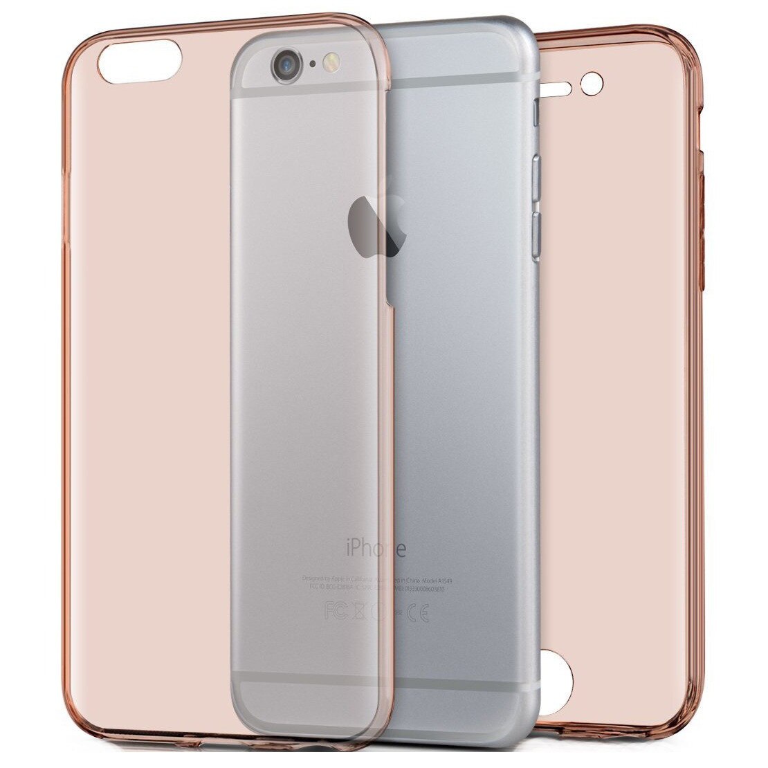 Husa Full TPU 360° (fata + spate) pentru iPhone 6 / 6S, Rose Gold Transparent