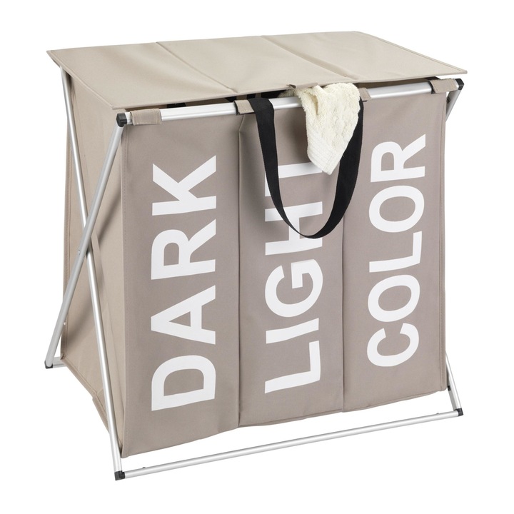 Cos de rufe pliabil cu 3 compartimente Wenko, 118 l, 57 x 57 x 38 cm