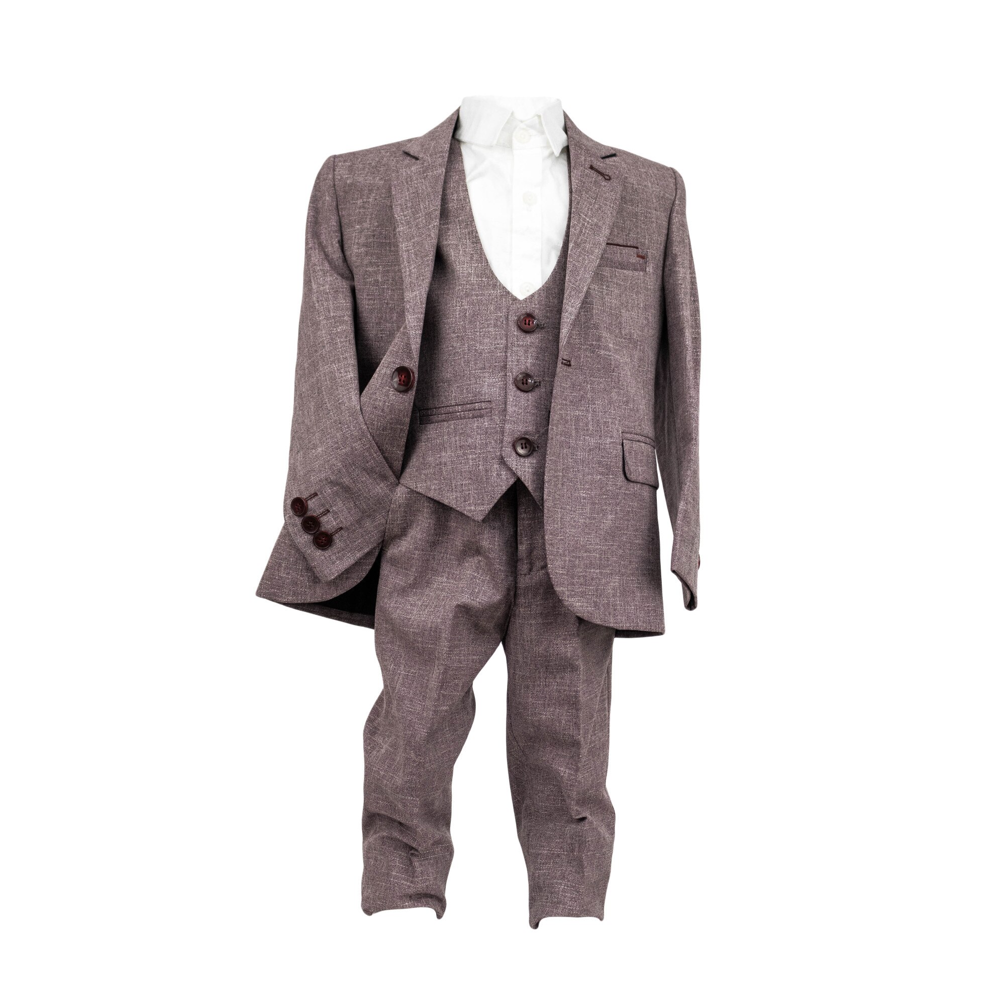 Costum elegant-casual Sergiu, culoare visiniu-alb, varsta 5 ani