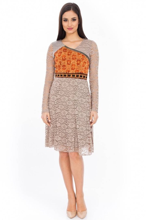Rochie bej, ROH, cu maneci din dantela, S